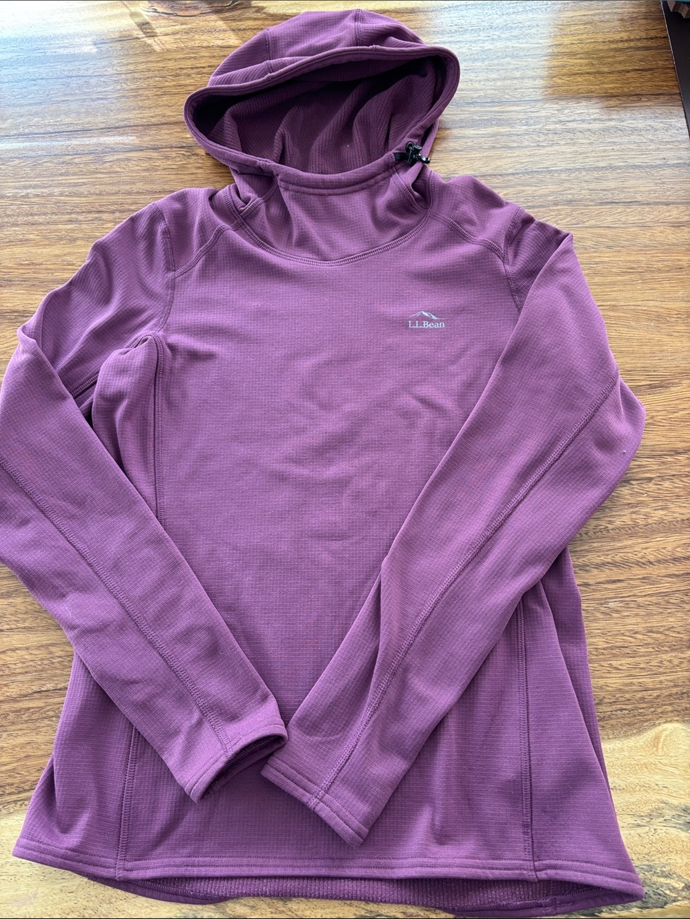 L.L. Bean Plum Hooded Waffle-Knit Pullover Top